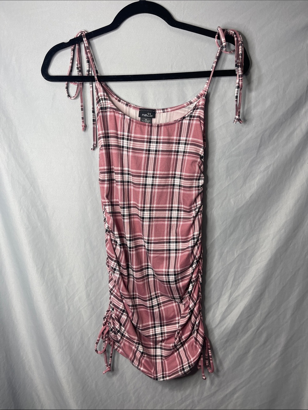 Rue21 Pink Plaid Tie-Strap Ruched Tank Dress